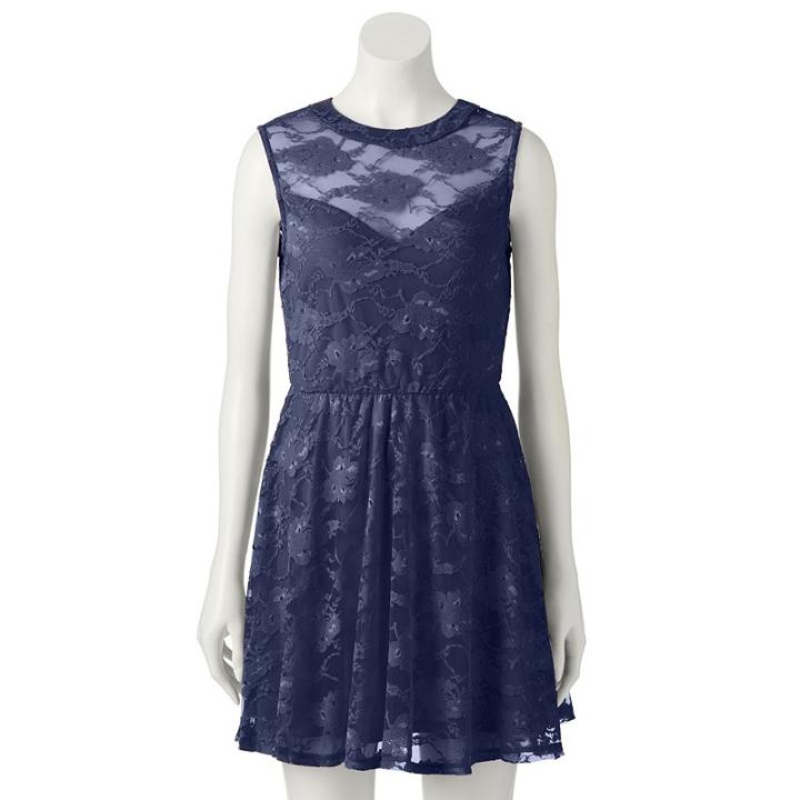 Juniors' Lily Rose Sweetheart Illusion Lace Dress, Girl's, Size: Medium, Blue (navy)