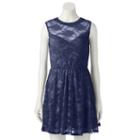 Juniors' Lily Rose Sweetheart Illusion Lace Dress, Girl's, Size: Medium, Blue (navy)