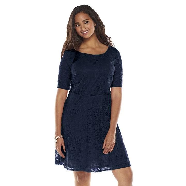 Juniors' Plus Size Wrapper Lace A-line Dress, Girl's, Size: 1xl, Blue (navy)