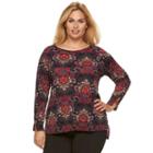 Plus Size Dana Buchman Floral Textured Knit Tunic, Women's, Size: 1xl, Black