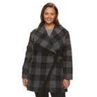 Plus Size D.e.t.a.i.l.s Plaid Shawl Collar Wool Blend Coat, Women's, Size: 2xl, Black