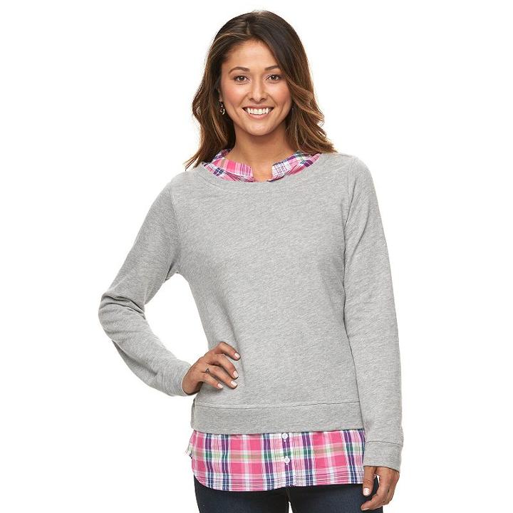Women's Caribbean Joe Mock-layer Pullover, Size: Small, Med Pink