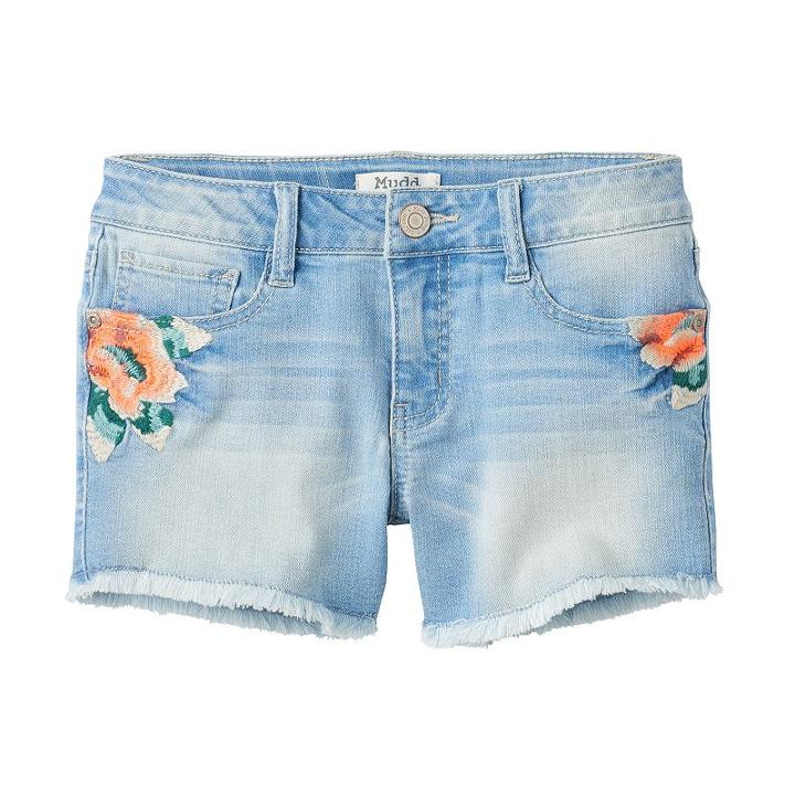 Girls 7-16 Mudd&reg; Light Wash Embroidered Flower Jean Shorts, Girl's, Size: 10, Light Blue
