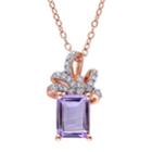 Stella Grace Laura Ashley Sterling Silver Rose De France Amethyst & 1/10 Carat T.w. Diamond Bow Pendant, Women's, Size: 18, Purple