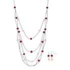 Long Red Beaded Swag Necklace & Linear Drop Earring Set, Women's, Med Red