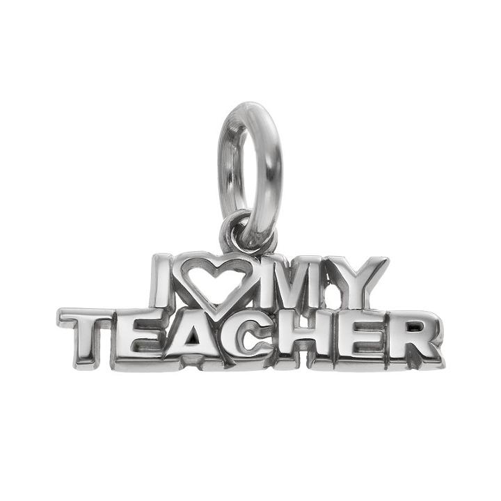 Logoart Sterling Silver I Love My Teacher Pendant, Women's, Grey