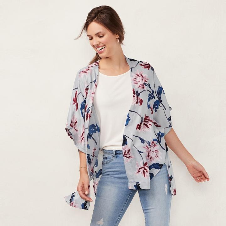 Women's Lc Lauren Conrad Floral Kimono, Light Blue