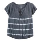 Girls Plus Size Mudd&reg; Lace-up Raglan Tie-dye Tee, Size: 14 1/2, Black