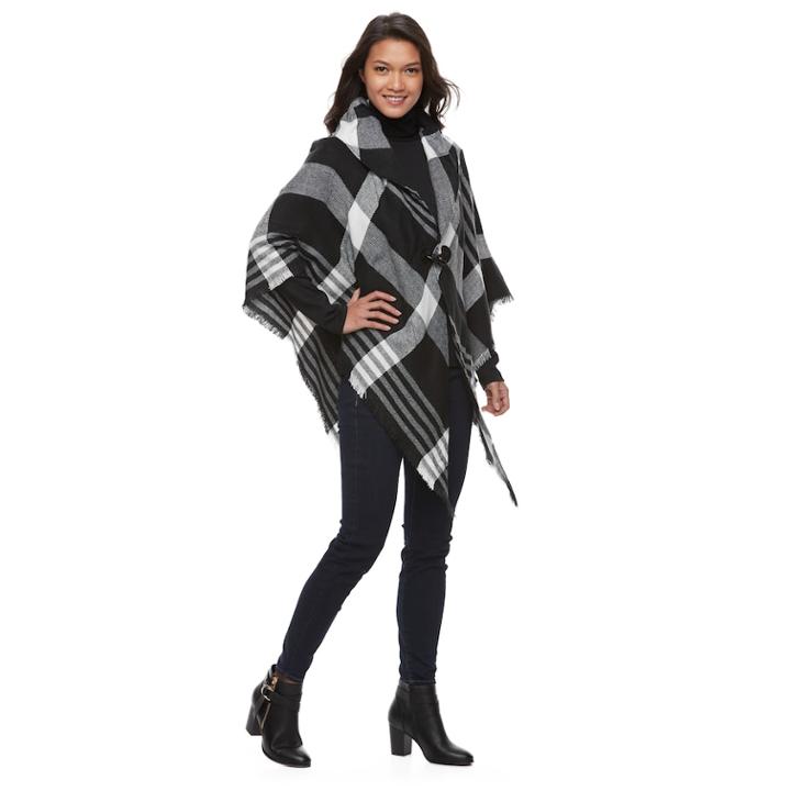 Manhattan Plaid Collared Cape, Women's, Black