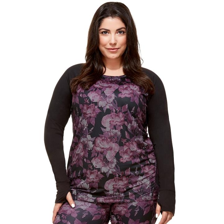 Plus Size Hottotties By Terramar Ashley Raglan Long Sleeve Top, Women's, Size: 3xl, Brown Over