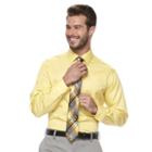 Men's Van Heusen Fitted Athletic Solid Lux Sateen No Iron Spread Collar Dress Shirt, Size: 17-32/33, Med Yellow