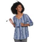 Women's Sonoma Goods For Life&trade; Printed Pintuck Peasant Top, Size: Xxl, Dark Blue