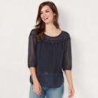Women's Lc Lauren Conrad Printed Chiffon Peasant Top, Size: Large, Blue