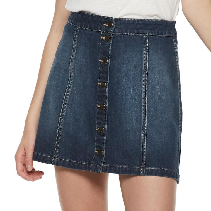 Juniors' Mudd&reg; Button Front Denim Skirt, Teens, Size: 7, Dark Blue