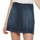 Juniors' Mudd&reg; Button Front Denim Skirt, Teens, Size: 7, Dark Blue