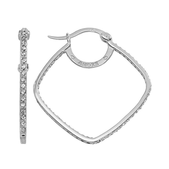 Amore By Simone I. Smith Platinum Over Silver Crystal Square Inside-out Hoop Earrings, Women's, White