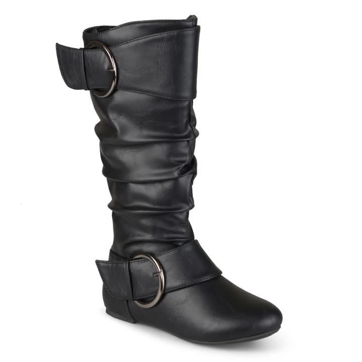 Journee Girls' Buckle Boots, Size: 13, Black