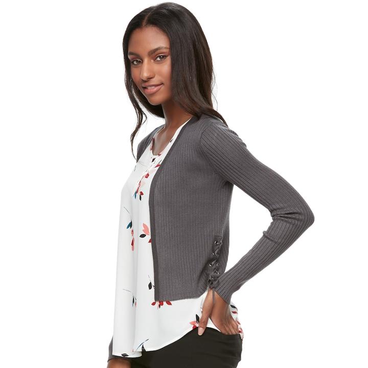 Juniors' Candie's® Lace Up Open-front Cardigan, Teens, Size: Medium, Med Grey