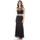 Juniors' Iz Byer Sequin Lace Halter 2-piece Prom Dress, Teens, Size: 9, Black