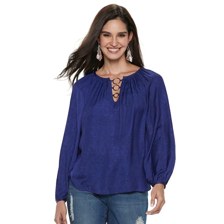 Women's Jennifer Lopez O-ring Satin Peasant Top, Size: Large, Drk Purple