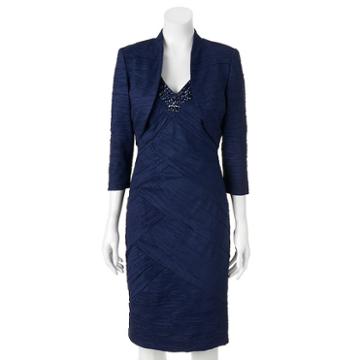 Women's Jessica Howard Spliced Sheath Dress & Bolero Jacket Set, Size: 16, Blue (navy)