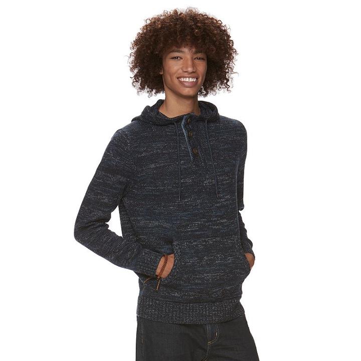 Men's Urban Pipeline&reg; Hooded Henley Sweater, Size: Medium, Blue (navy)