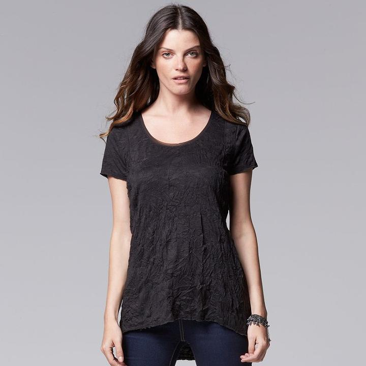 Women's Simply Vera Vera Wang Crinkle Tee, Size: Small, Black