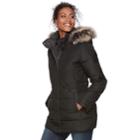 Women's Chaps Hooded Faux-fur Trim Puffer Jacket, Size: Medium, Black