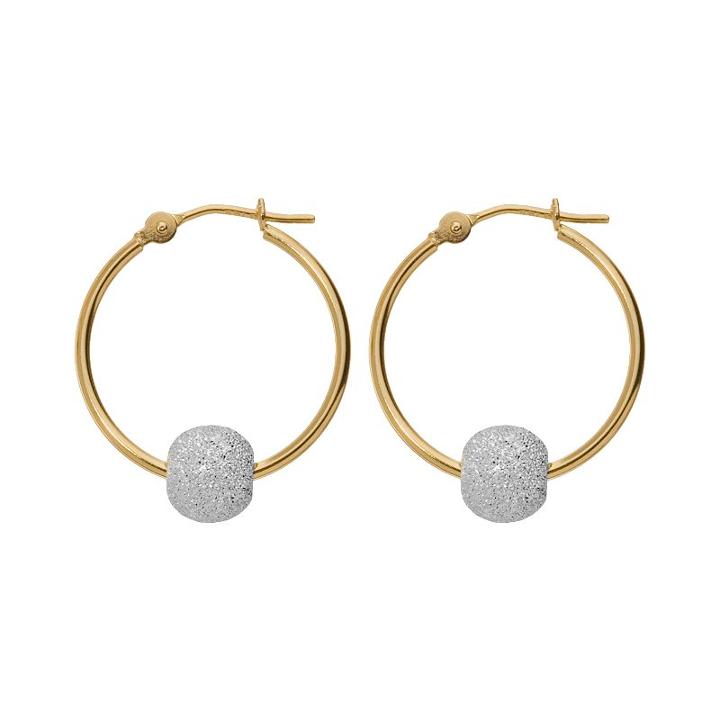 14k Gold Two Tone Ball Hoop Earrings, Women's, Yellow