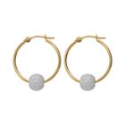 14k Gold Two Tone Ball Hoop Earrings, Women's, Yellow