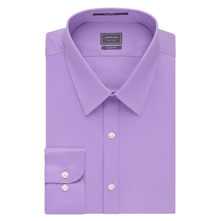 Men's Arrow Slim-fit Solid Point-collar Dress Shirt, Size: 15-32/33, Lt Purple
