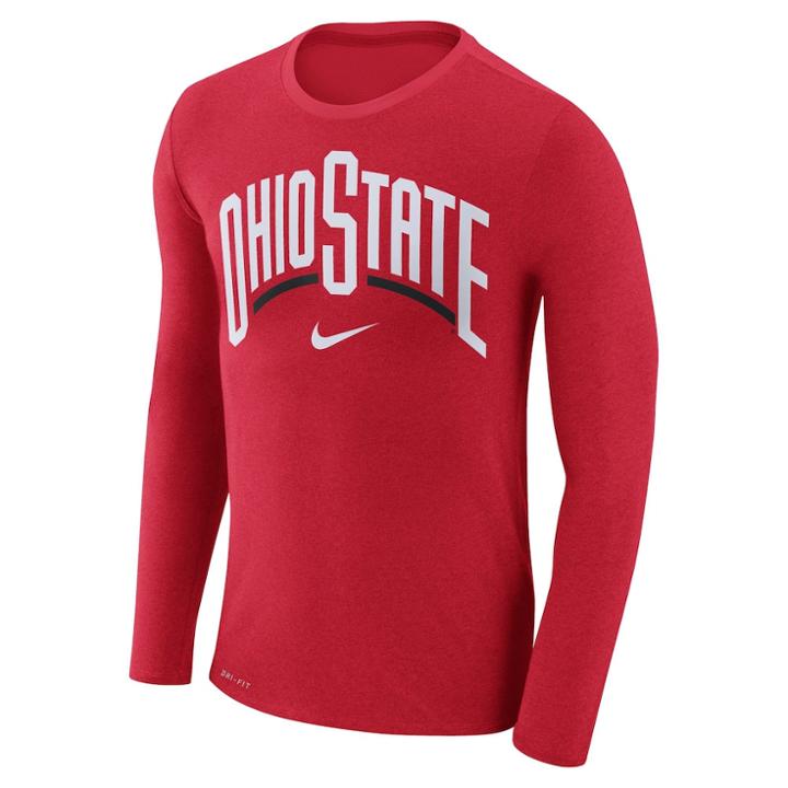 Men's Nike Ohio State Buckeyes Marled Long-sleeve Dri-fit Tee, Size: Large, Red