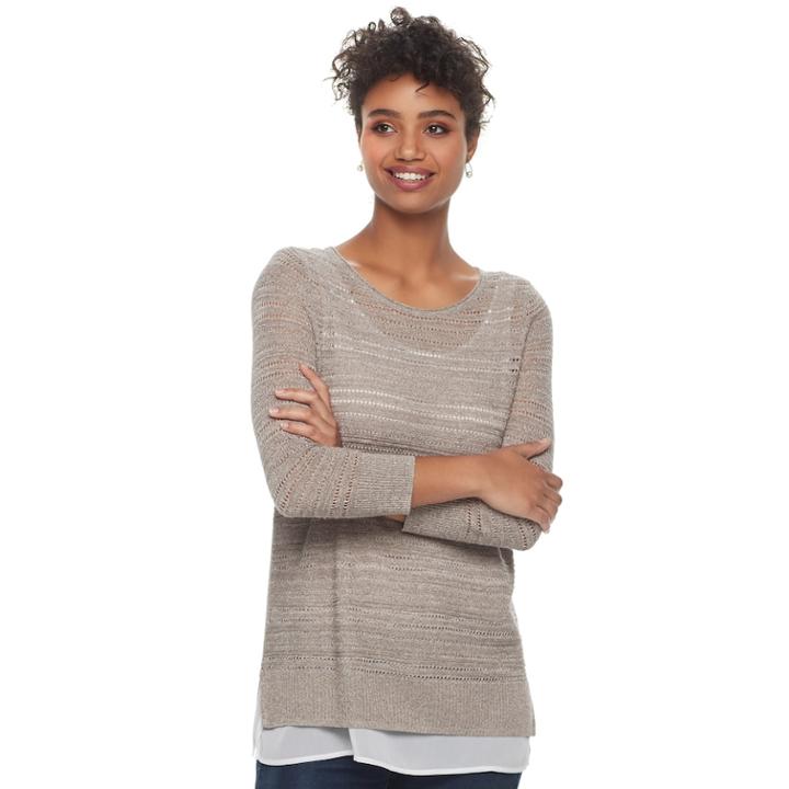 Women's Apt. 9&reg; Layered Pointelle Sweater, Size: Small, Med Beige