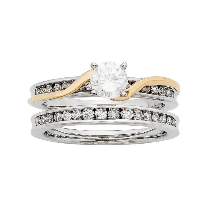 Two Tone 14k Gold Igl Certified 1 Carat T.w. Diamond Twist Engagement Ring Set, Women's, Size: 7.50, White