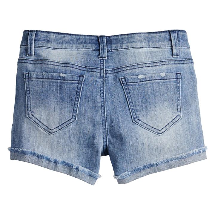 Girls 7-16 & Plus Size Mudd&reg; Extreme Wash Frayed Cuff Denim Shorts, Size: 14, Dark Blue