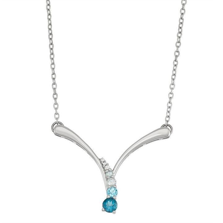 Sterling Silver Gemstone V Necklace, Women's, Blue