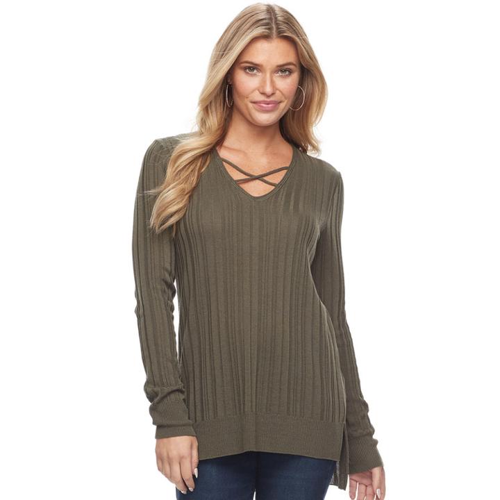 Women's Apt. 9&reg; Crisscross Ribbed Sweater, Size: Xl, Brt Purple