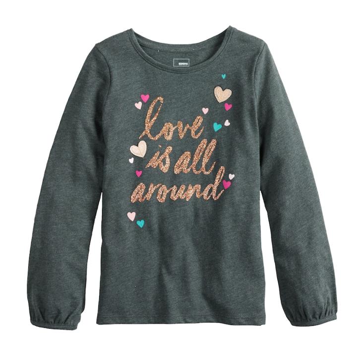 Girls 4-12 Sonoma Goods For Life&reg; Shirred Glittery Graphic Tee, Size: 5, Light Grey