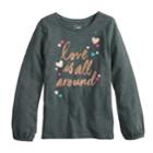 Girls 4-12 Sonoma Goods For Life&reg; Shirred Glittery Graphic Tee, Size: 5, Light Grey