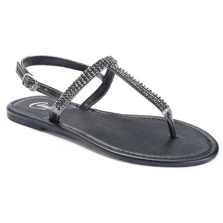 Candie's&reg; Women's Rhinestone T-strap Sandals, Size: Small, Black
