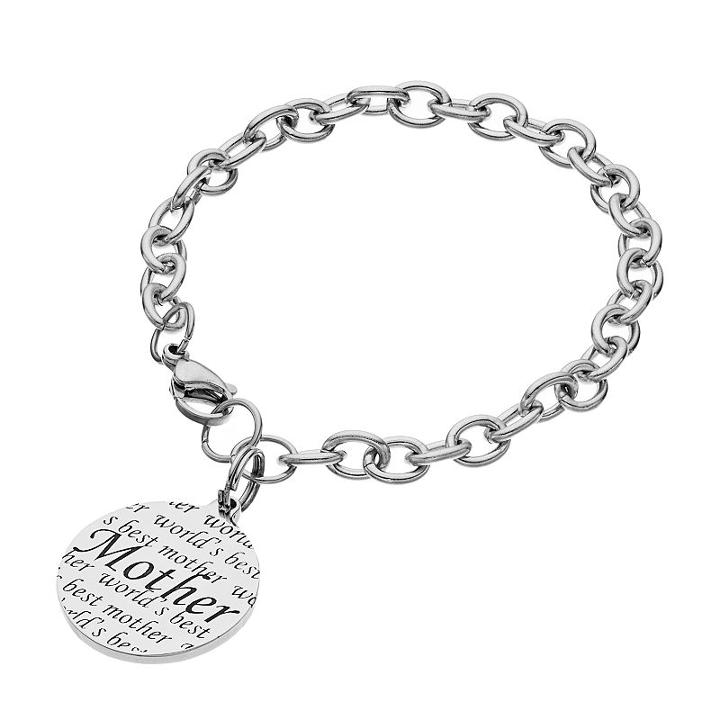 Stainless Steel World's Best Mother Disc Charm Bracelet, Women's, Size: 7.5, Grey