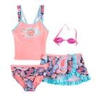 Girls 4-6x Zeroxposur Paisley Tankini Top, Bottoms & Skirt Swimsuit Set, Size: 5-6, Pink