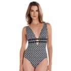 Women's Upstream Bust Minimizer Geometric One-piece Swimsuit, Size: 12, Oxford