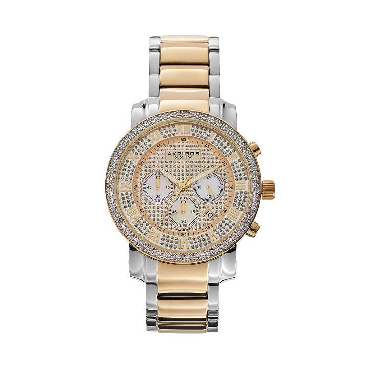 Akribos Xxiv Men's Lux Diamond Stainless Steel Chronograph Watch, Multicolor