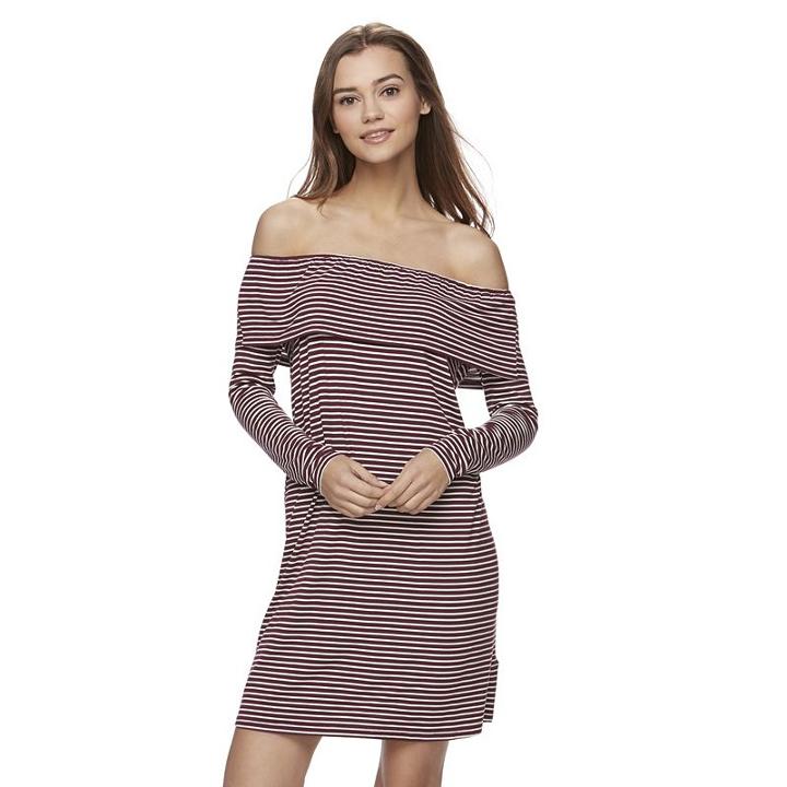 Juniors' Love, Fire Striped Off The Shoulder Dress, Girl's, Size: Xs, Dark Red