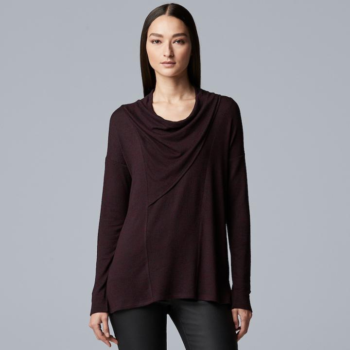 Women's Simply Vera Vera Wang Cozy Seamed Cowlneck Top, Size: Medium, Drk Purple