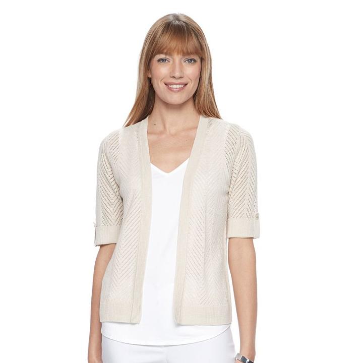 Petite Croft & Barrow&reg; Open Work Crop Cardigan, Women's, Size: L Petite, Lt Beige