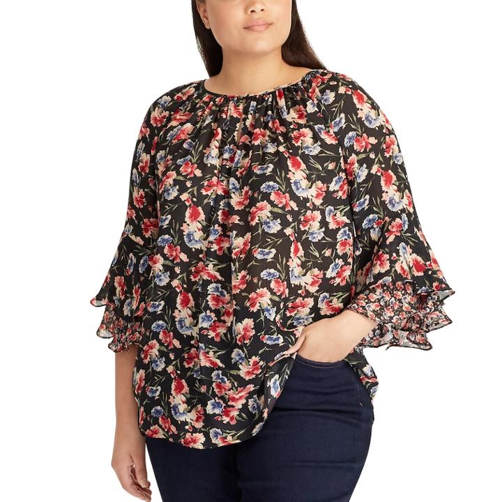 Plus Size Chaps Ruffle Top, Women's, Size: 2xl, Black