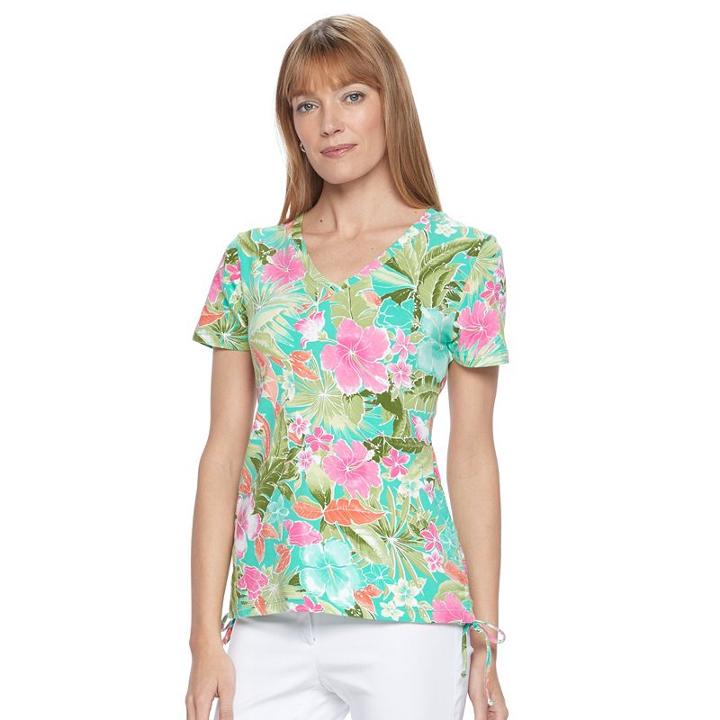 Women's Caribbean Joe V-neck Side-tie Top, Size: Xl, Turquoise/blue (turq/aqua)