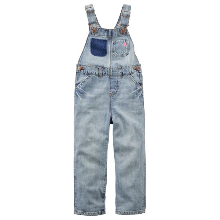 Baby Girl Oshkosh B'gosh&reg; Heart Applique Denim Overalls, Size: 18 Months, Blue Other
